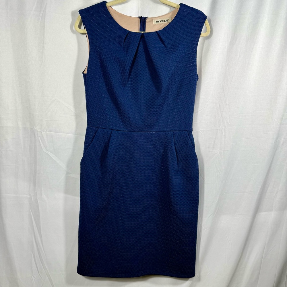 Mystic Blue Sheath Mini Dress Sleeveless Crew‎ Neck Size Large